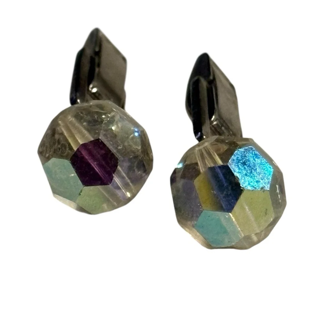 VTG Crystal Cufflinks‎ Faceted Aurora Borealis AB Coated Formal Wear Classic